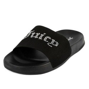 Juicy Couture Women's Slide Sandals – Comfortable Slip-On Footbed for Casual Wear, and Pool Size 7 Black