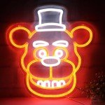 AHlove Five Nights at Freddy's/fnaf freddy neon signs for wall decor，LED Neon Lights for Bedroom，birthday、Christmas Gifts for kids 5V Power Adapter 12 * 13Inch(wite+orange)