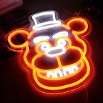 AHlove Five Nights at Freddy's/fnaf freddy neon signs for wall decor，LED Neon Lights for Bedroom，birthday、Christmas Gifts for kids 5V Power Adapter 12 * 13Inch(wite+orange)