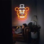 AHlove Five Nights at Freddy's/fnaf freddy neon signs for wall decor，LED Neon Lights for Bedroom，birthday、Christmas Gifts for kids 5V Power Adapter 12 * 13Inch(wite+orange)
