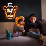 AHlove Five Nights at Freddy's/fnaf freddy neon signs for wall decor，LED Neon Lights for Bedroom，birthday、Christmas Gifts for kids 5V Power Adapter 12 * 13Inch(wite+orange)
