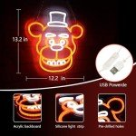 AHlove Five Nights at Freddy's/fnaf freddy neon signs for wall decor，LED Neon Lights for Bedroom，birthday、Christmas Gifts for kids 5V Power Adapter 12 * 13Inch(wite+orange)