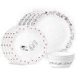Corelle Vitrelle Hello Kitty 12-PC Dinnerware Set, Service for 3, Triple Layered Glass, Anti-Chip Durable Lightweight Plate and Bowl Set