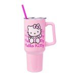Silver Buffalo Sanrio Hello Kitty Waving Stainless Steel Tumbler with Handle and Straw, Fits in Standard Cup Holder, 40 Ounces