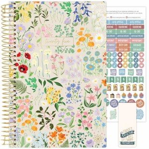 bloom daily planners 2025 Planner - Calendar Year Day Planner (January 2025 - December 2025) - 5.5” x 8.25” - Weekly/Monthly Agenda Organizer Book with Stickers & Bookmark - Garden Party, Beige