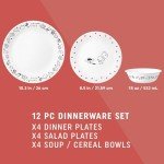 Corelle Vitrelle Hello Kitty 12-PC Dinnerware Set, Service for 3, Triple Layered Glass, Anti-Chip Durable Lightweight Plate and Bowl Set