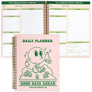 To Do List Cute Planner Undated Notebook, A4 Large Hardcover Spiral Schedule Retro Notebook, Aesthetic Daily for Students Girls Teens , Pink, Green (8.5x11)