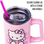 Silver Buffalo Sanrio Hello Kitty Waving Stainless Steel Tumbler with Handle and Straw, Fits in Standard Cup Holder, 40 Ounces