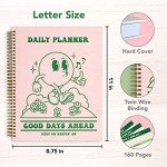 To Do List Cute Planner Undated Notebook, A4 Large Hardcover Spiral Schedule Retro Notebook, Aesthetic Daily for Students Girls Teens , Pink, Green (8.5x11)