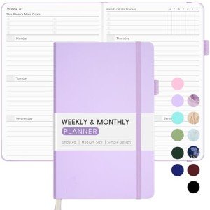 Undated Weekly Planner for 2025, Forvencer Simplified Weekly & Monthly Calendar Planner, Cute Daily Organizer Notebook, Agenda Journal to Track Goals & Tasks, Start Anytime, A5 Size, Lilac