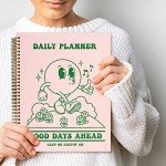 To Do List Cute Planner Undated Notebook, A4 Large Hardcover Spiral Schedule Retro Notebook, Aesthetic Daily for Students Girls Teens , Pink, Green (8.5x11)