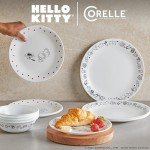 Corelle Vitrelle Hello Kitty 12-PC Dinnerware Set, Service for 3, Triple Layered Glass, Anti-Chip Durable Lightweight Plate and Bowl Set