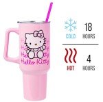 Silver Buffalo Sanrio Hello Kitty Waving Stainless Steel Tumbler with Handle and Straw, Fits in Standard Cup Holder, 40 Ounces