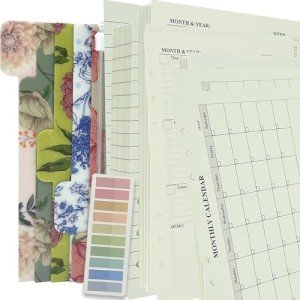 Metrubyone 90+54+14 A5 Refill Paper with Undated Monthly Weekly Calendar Planner Inserts, 6 Ring Loose Leaf Lined Filler Paper Refillable for Binder Planner Journal Agenda Notebook