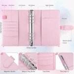 Antner A5 Binder 6 Ring Refillable Notebook Planner Cover for A5 Planner Inserts & Refill Paper, PU Leather Loose Leaf Budget Binder Personal Organizer Kpop Photocard Holder with Magnetic Buckle, Pink