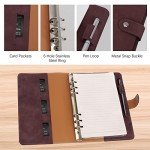 FYY Leather A5 Binder 6 Ring Binder Notebook - Refillable Notebook A5 Planner Binder with Binder Pockets, A5 Dividers, A5 Refill Paper, PU Leather Travel Binder Journal Cover Binder Dark Brown