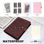 FYY Leather A5 Binder 6 Ring Binder Notebook - Refillable Notebook A5 Planner Binder with Binder Pockets, A5 Dividers, A5 Refill Paper, PU Leather Travel Binder Journal Cover Binder Dark Brown