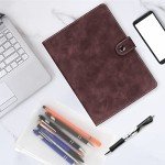 FYY Leather A5 Binder 6 Ring Binder Notebook - Refillable Notebook A5 Planner Binder with Binder Pockets, A5 Dividers, A5 Refill Paper, PU Leather Travel Binder Journal Cover Binder Dark Brown