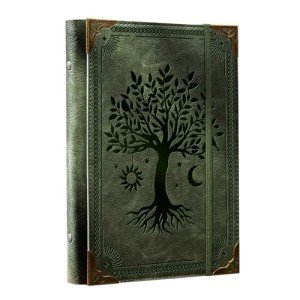 Ovesmusl PU Leather A5 Binder 6 Ring Refillable Journal Cover No Refill Paper A5 Planner Binder Loose Leaf Binder Notebook 5.7”x8.3” with Elastic Closure, Green Tree
