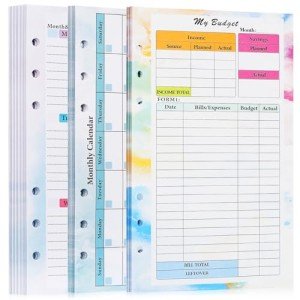 Toplive 3 Pack A5 Planner Refill 82 Sheet Colored Monthly Weekly Planner Refill Paper 6 Hole Budget Sheets Expense Tracker Inserts for A5 Binder Cover Bill Saving Organizer, Colorful