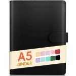 Sooez A5 Binder 6 Ring, Refillable Notebook Planner Cover, Small Leather Organizer Empty Binder for Budget,Journal,Photocard Holder,Recipe Book, Aesthetic Loose Leaf Binder with Magnetic Buckle