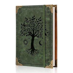 Ovesmusl PU Leather A5 Binder 6 Ring Refillable Journal 100 GSM 240 Pages Refill Paper Include A5 Planner Binder Loose Leaf Binder Notebook 5.7”x8.3”, Green Tree