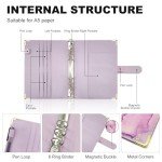 A5 Refillable 6 Ring Faux Leather Budget Binder,Mini Notebook Binder Cover for A5 Filler Paper,Loose Leaf Personal Planner Cover with Magnetic Buckle Closure(Marble Purple)