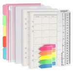 Harphia A5 6 Holes Binder Refill Value Set, 90sheets monthly plan loose leaf paper with stickers and dividers, planner insert with binder pockets for A5 binder 6 holes refillable notebook,005da5month