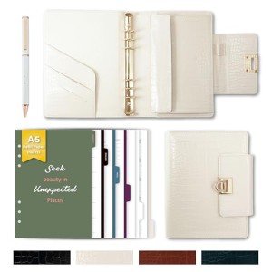 EGOSUNNY Luxury Crocodile Muse Journal - A5 Binder Undated Planner Cover with 80 Sheets, Dividers & Metal Ballpoint Pen - Refillable 6-Ring Journal Notebook - Gift for Birthday & Mother’s Day