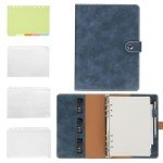 ZenTiky Leather A5 Notebook Binder - PU Leather A5 Binder 6 Ring Binder Refillable Notebook with Binder Pockets Dividers Refill Paper-Navy
