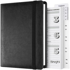 Planner, Weekly & Monthly Planner Lasts 365 Day, Refillable A5 Undated Planner with Tabs, Habit and Budget Tracker, Pockets, Bookmark, Thick Paper Large Leather Planner Notebook Organizer, Black