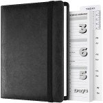 Planner, Weekly & Monthly Planner Lasts 365 Day, Refillable A5 Undated Planner with Tabs, Habit and Budget Tracker, Pockets, Bookmark, Thick Paper Large Leather Planner Notebook Organizer, Black