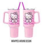 Silver Buffalo Sanrio Hello Kitty Waving Stainless Steel Tumbler with Handle and Straw, Fits in Standard Cup Holder, 40 Ounces
