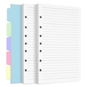 A5 Refill Paper, 7-Hole Planner Inserts for A5 Binder Budget Planner Journals Notebook, Loose Leaf Lined Paper with Binder Dividers, 240 Pages 5-1/2" x 8-1/2", White