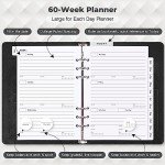 Planner, Weekly & Monthly Planner Lasts 365 Day, Refillable A5 Undated Planner with Tabs, Habit and Budget Tracker, Pockets, Bookmark, Thick Paper Large Leather Planner Notebook Organizer, Black