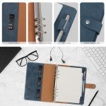 ZenTiky Leather A5 Notebook Binder - PU Leather A5 Binder 6 Ring Binder Refillable Notebook with Binder Pockets Dividers Refill Paper-Navy