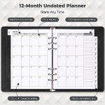 Planner, Weekly & Monthly Planner Lasts 365 Day, Refillable A5 Undated Planner with Tabs, Habit and Budget Tracker, Pockets, Bookmark, Thick Paper Large Leather Planner Notebook Organizer, Black