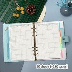Harphia A5 6 Holes Binder Refill Value Set, 90sheets monthly plan loose leaf paper with stickers and dividers, planner insert with binder pockets for A5 binder 6 holes refillable notebook,005da5month