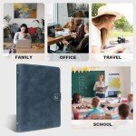 ZenTiky Leather A5 Notebook Binder - PU Leather A5 Binder 6 Ring Binder Refillable Notebook with Binder Pockets Dividers Refill Paper-Navy