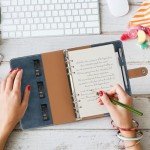 ZenTiky Leather A5 Notebook Binder - PU Leather A5 Binder 6 Ring Binder Refillable Notebook with Binder Pockets Dividers Refill Paper-Navy