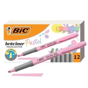 BIC Brite Liner Grip Pastel Highlighter Set, Chisel Tip, 12-Count Pack of Pastel Highlighters in Assorted Colors, Cute Highlighters for Bullet Journaling, Note Taking and More