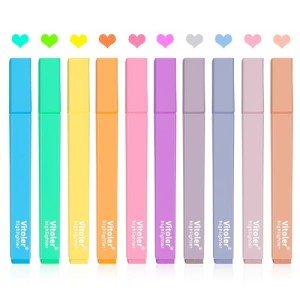 Vitoler 10Pcs Aesthetic Highlighters, Chisel Tip Marker Pens,Assorted Color Candy Highlighters,No Bleed Bible Highlighters,Cute Pastel Highlighters for Journaling Planner Notes School Supplies