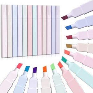 AUYAARS 12 PCS Aesthetic Highlighters Set, 12 Pastel Color Cute Highlighters, No Bleed Chisel Tip Marker Pens for Bible Study, Journaling, Notes, Office, School Supplies