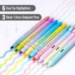 WRITECH Bible Mate Journaling Set: No Bleed Aesthetic Highlighters & 1.0 mm Black Ballpoint Pens, Bible Safe Dual Tip Highlighters, Pastel Colors, Fast-drying Ink, Bible Journaling Kit, 9ct