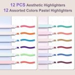 AUYAARS 12 PCS Aesthetic Highlighters Set, 12 Pastel Color Cute Highlighters, No Bleed Chisel Tip Marker Pens for Bible Study, Journaling, Notes, Office, School Supplies