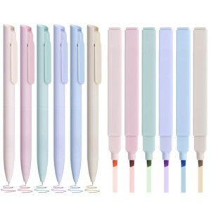 HULIPARK Bible Highlighters and Pens No Bleed, Cute Aesthetic Highlighters Pastel Gel Pens Colored Ink Quick Dry for Bible Journaling, Morandi Pens and Highlighters Set School Supplies, 12 Pack