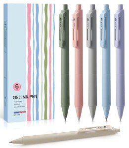 Gel Pens, 6 Pcs Quick Dry Blcak Gel Ink Pens, 0.5mm Fine Point Smooth Writing Pens for Journaling and Note Taking, Cute Aesthetic Pens for Women & Men-Pastel