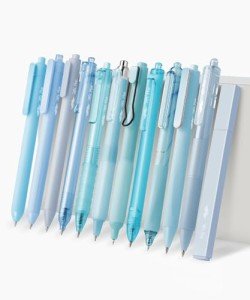 Mr. Pen- Gel Pen Set, 12 Pack, Pastel Blue Barrels, 1 x Aesthetic Highlighter, 0.5mm Black Ink Gel Pens for Journaling