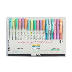 Zebra Pen - Journaling and Lettering Set - Highlighters, Brush Pens & 0.5mm Sarasa Gel Pens - No Bleed, Pastel Ink for Bible Highlighting, Calligraphy & Bullet Journaling - 18 Pack (76018)