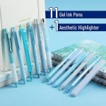 Mr. Pen- Gel Pen Set, 12 Pack, Pastel Blue Barrels, 1 x Aesthetic Highlighter, 0.5mm Black Ink Gel Pens for Journaling